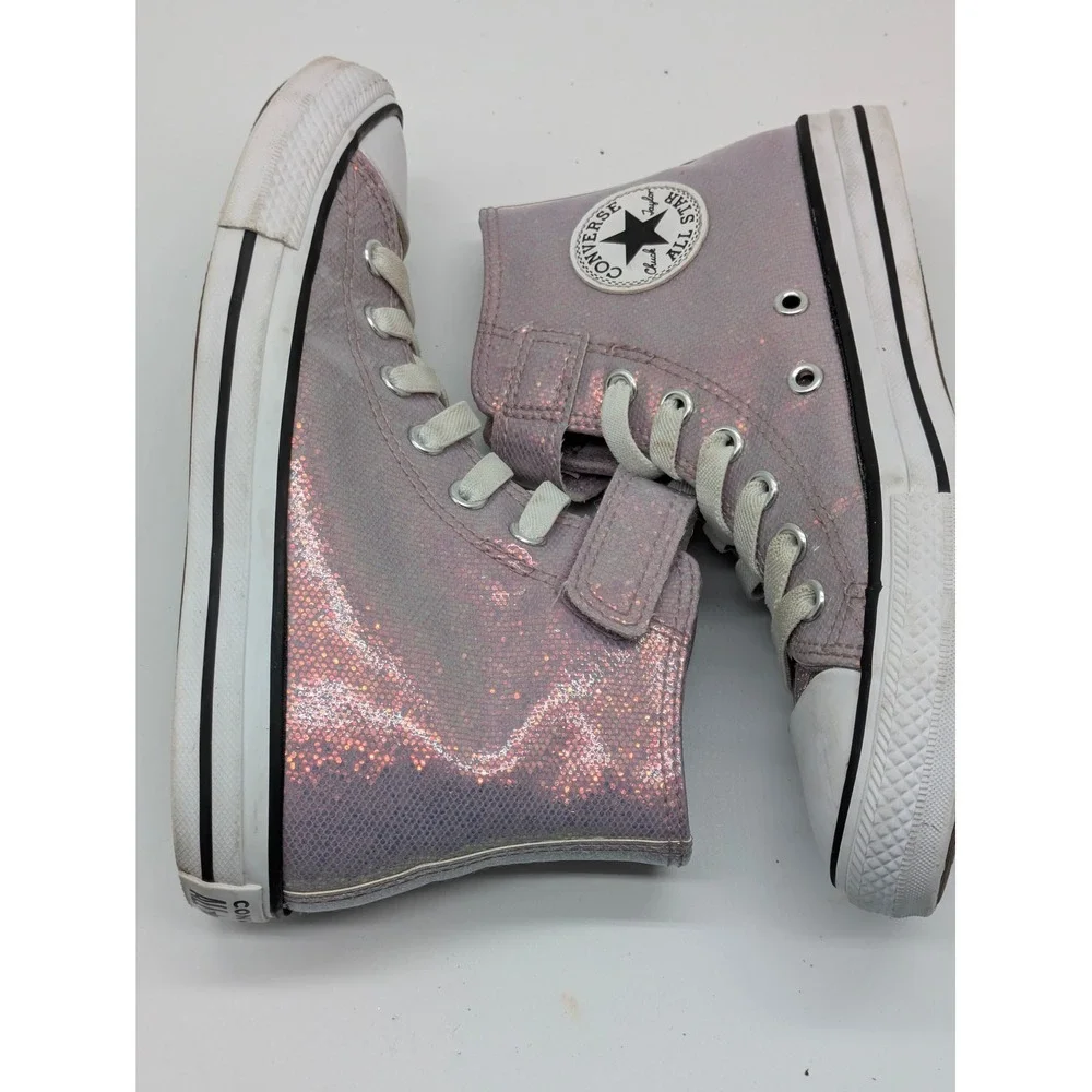 Converse Chuck Taylor Hi Top Girls Size 2 Pink Glitter Iridescent Sneakers